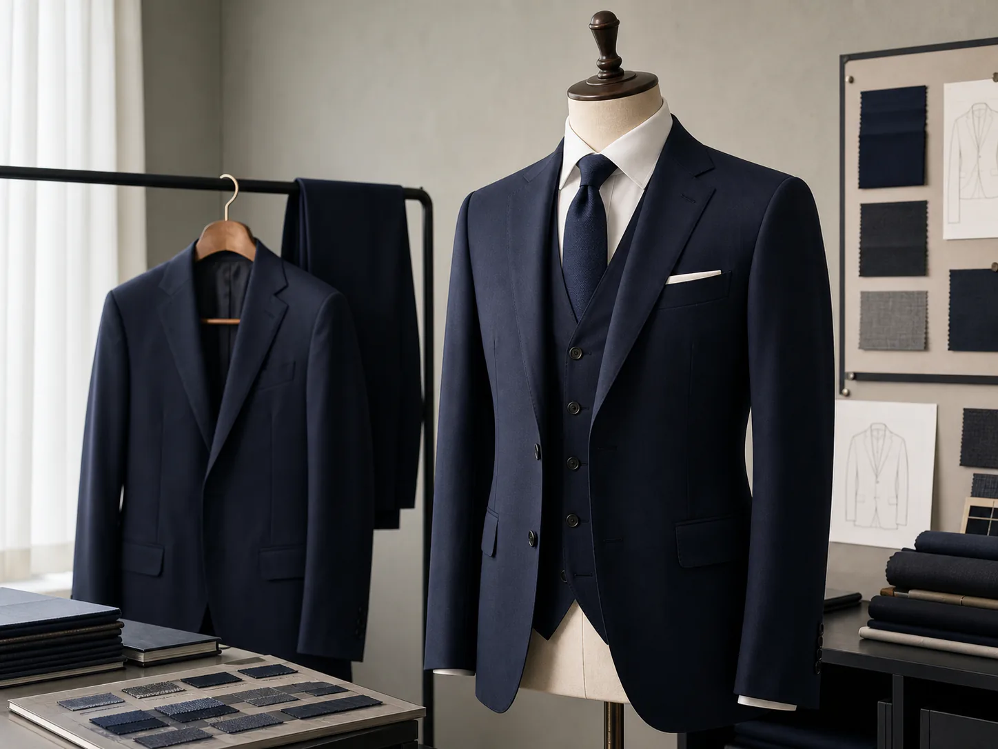 Finished suit presentation used for an approved-sample review
