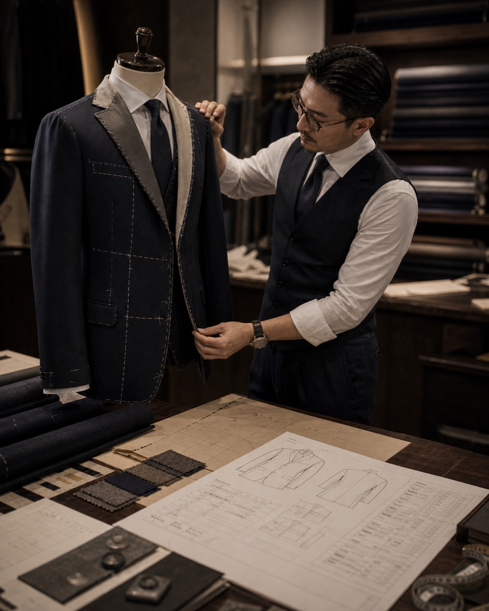 Suit sample planning documents and garment reference