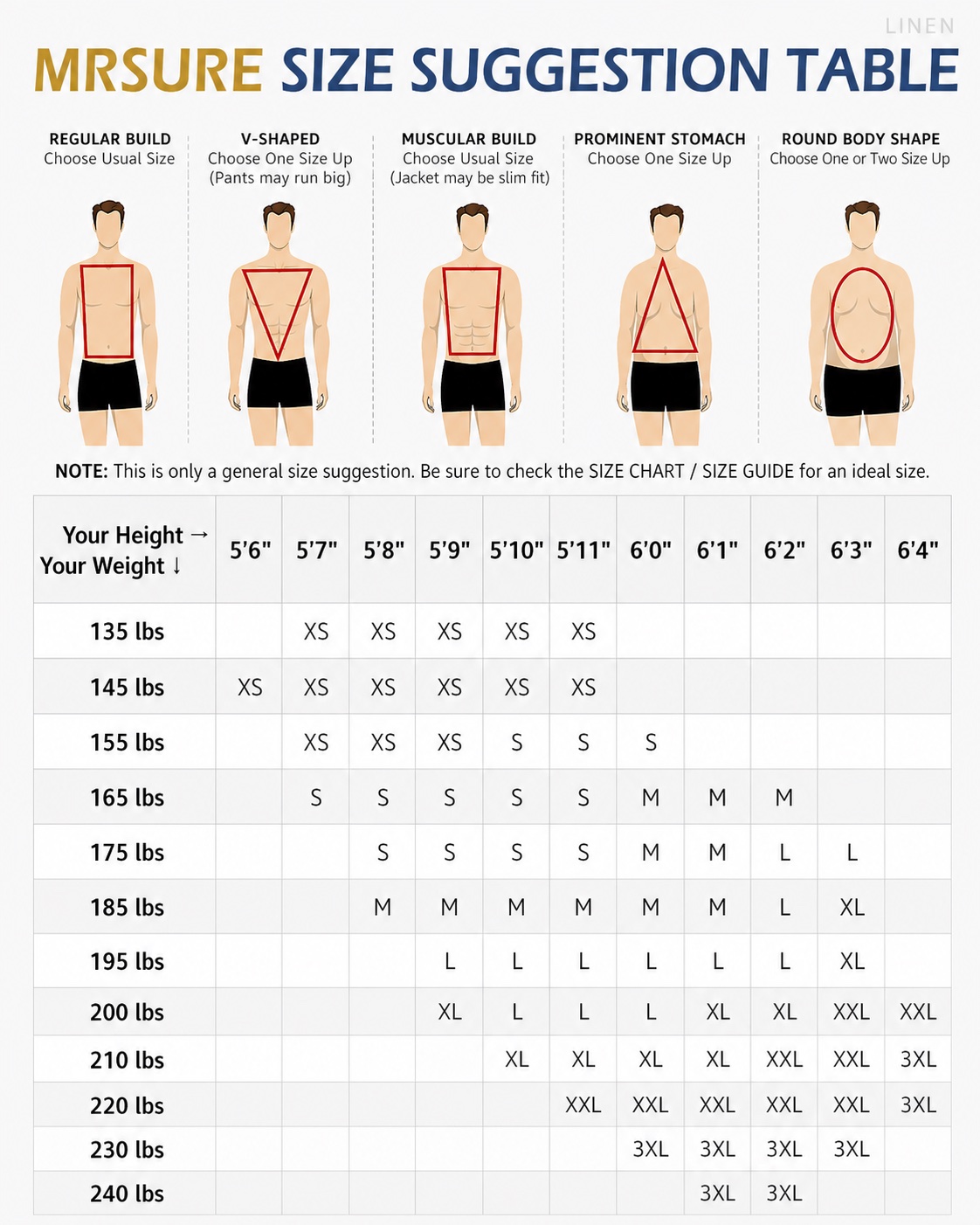 Size planning reference for hospitality uniform suit programs