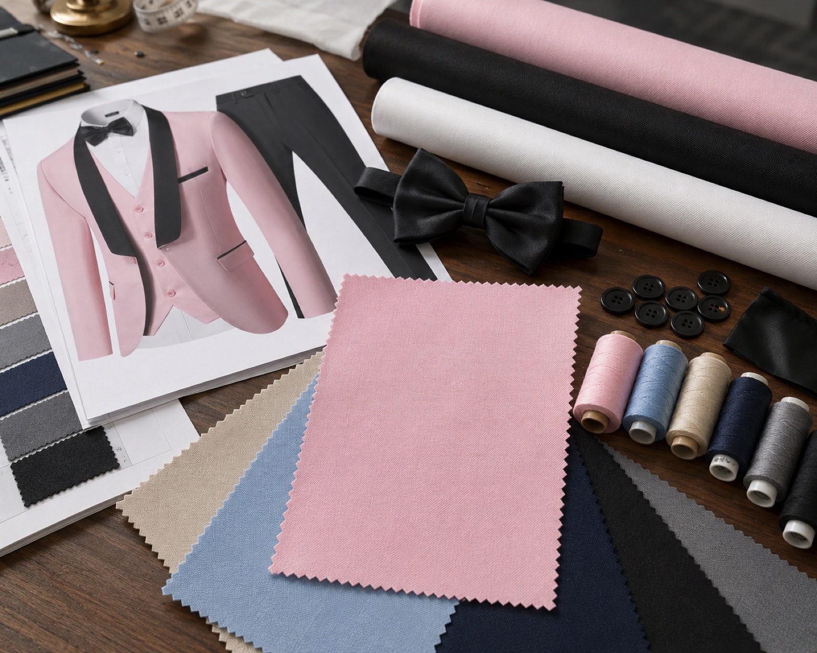 Fabric and colour planning reference for a bulk suit order