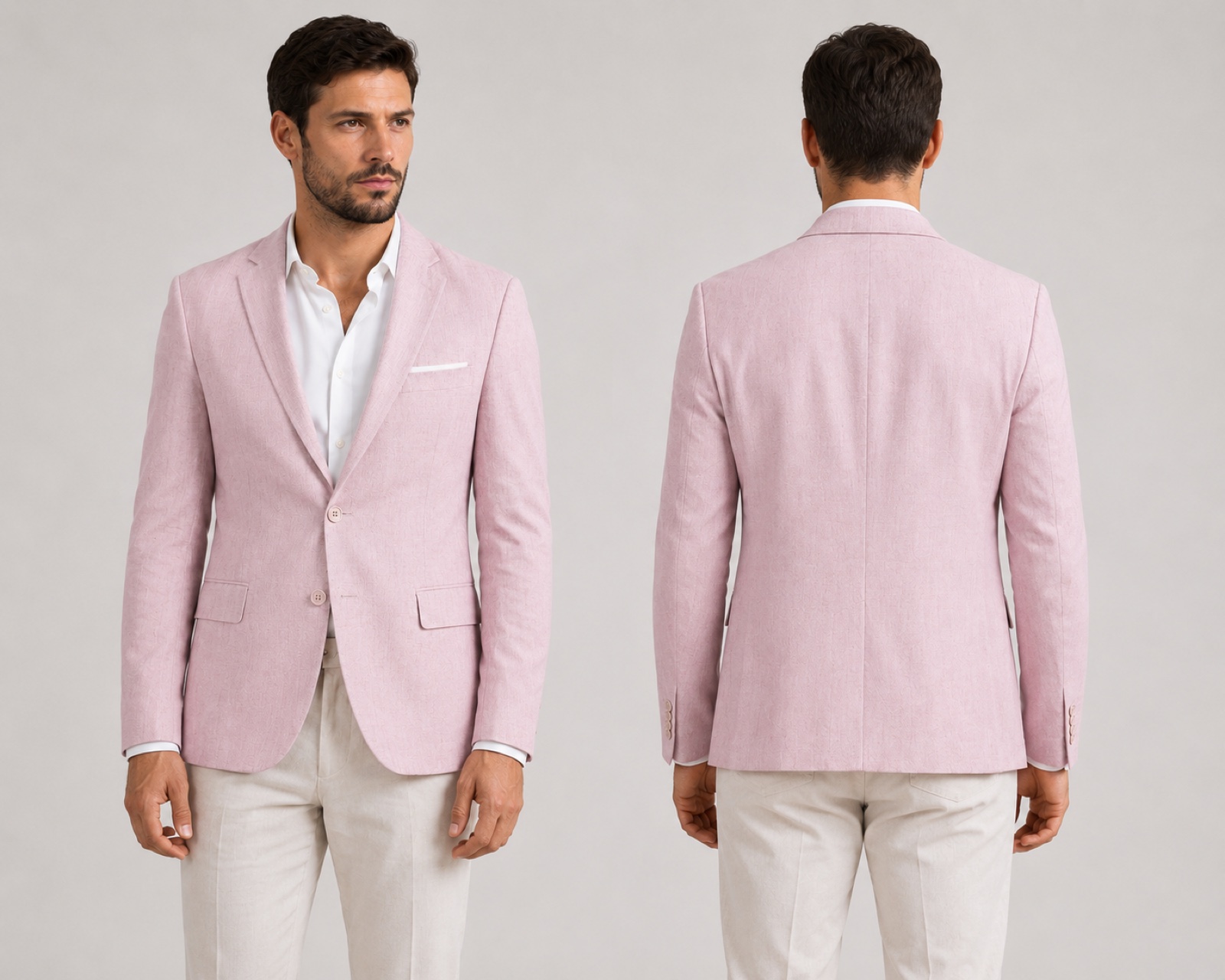 Front and back formalwear views for reviewing proportion and component matching